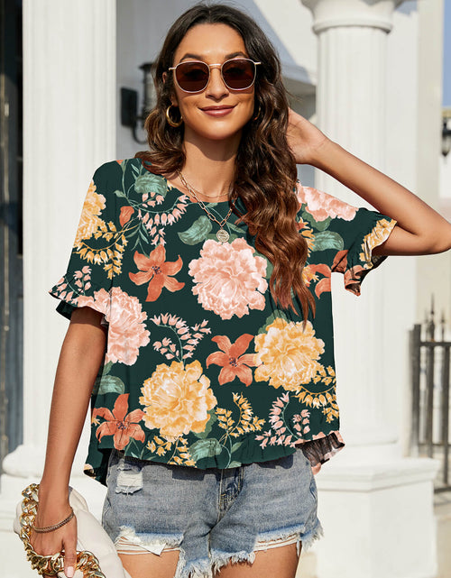 Load image into Gallery viewer, Floral Ruffled Flounce Sleeve Blouse
