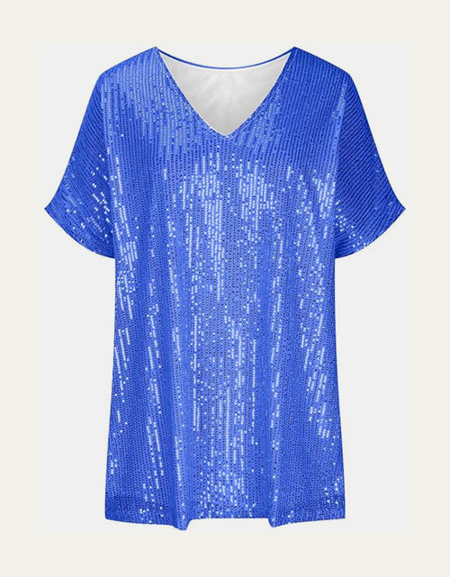 Load image into Gallery viewer, Full Size Sequin V-Neck Short Sleeve Top

