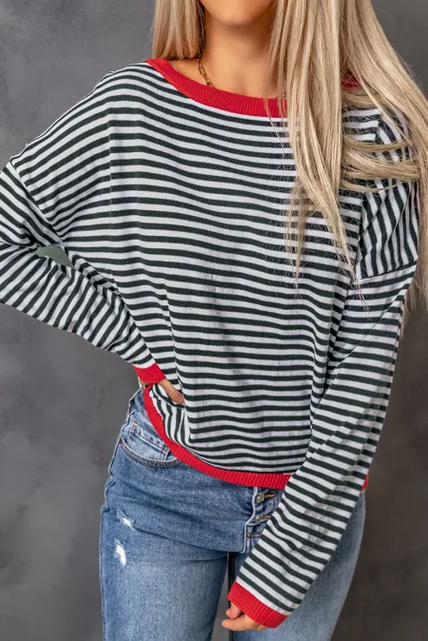 Load image into Gallery viewer, Striped Round Neck Drop Shoulder T-Shirt
