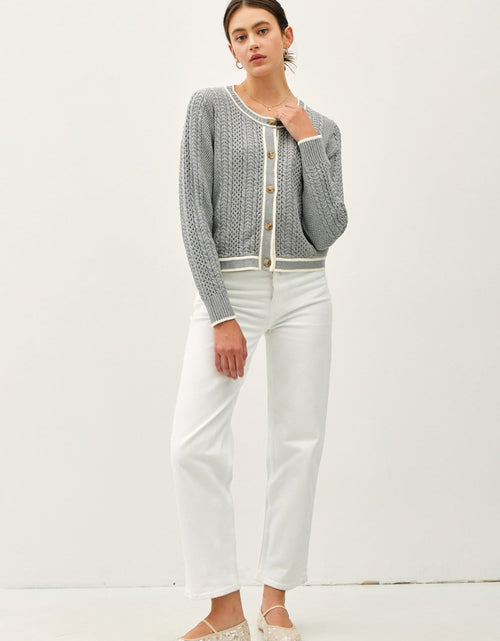 Load image into Gallery viewer, Be Cool Cable Knit Long Sleeve Contrast Edge Cardigan
