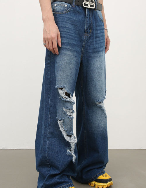 Load image into Gallery viewer, Men's Distressed Wide Leg Jeans
