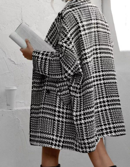 Load image into Gallery viewer, Houndstooth Collared Neck Long Sleeve Coat with Pockets
