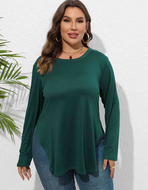 Load image into Gallery viewer, Plus Size Round Neck Long Sleeve Slit T-Shirt
