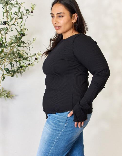 Load image into Gallery viewer, Culture Code Full Size Ribbed Round Neck Long Sleeve Top
