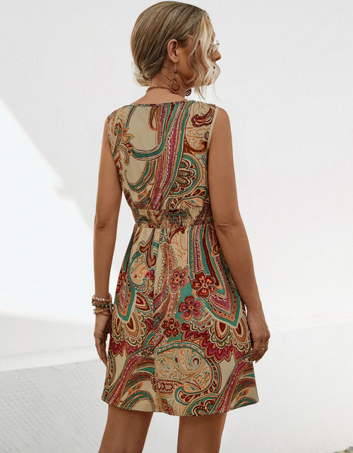 Load image into Gallery viewer, Smocked Printed V-Neck Mini Dress
