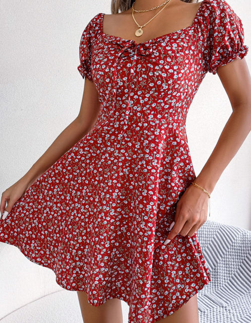 Load image into Gallery viewer, Ditsy Floral Drawstring A-Line Dress
