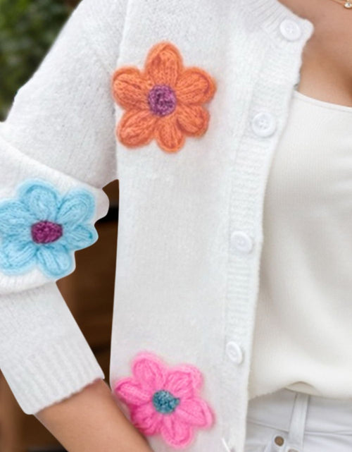Load image into Gallery viewer, Flower Dropped Shoulder Long Sleeve Cardigan
