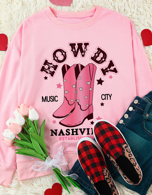 Load image into Gallery viewer, Cowboy Boots Graphic Dropped Shoulder Sweatshirt
