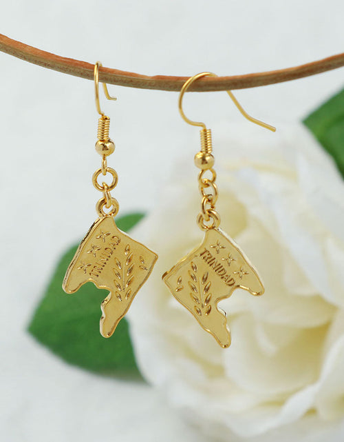 Load image into Gallery viewer, 14k Yellow Gold Trindade Map Hanging earring
