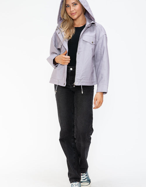 Load image into Gallery viewer, How Dare U Drawstring Hem PU Leather Zip Up Jacket
