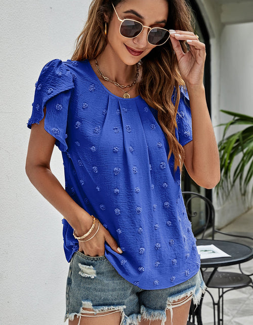 Load image into Gallery viewer, Swiss Dot Round Neck Petal Sleeve Top
