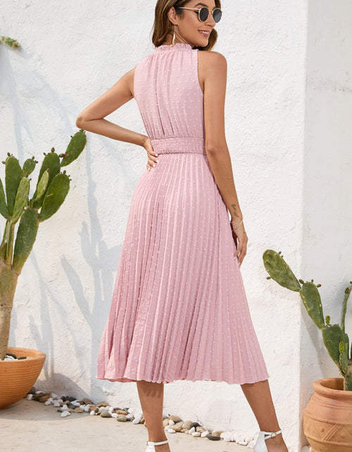 Load image into Gallery viewer, Swiss Dot Tie Neck Sleeveless Dress
