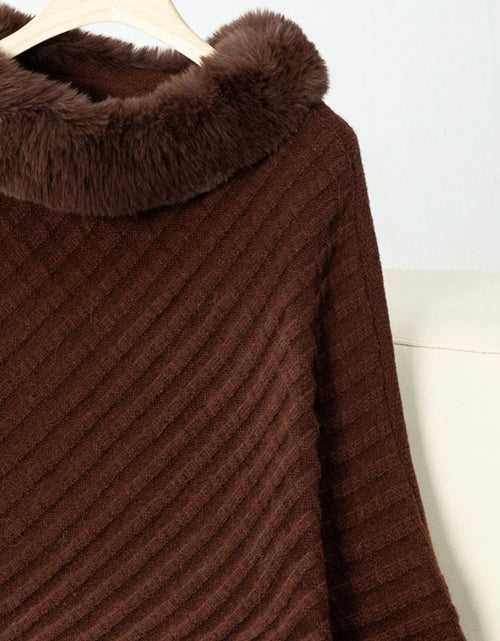 Load image into Gallery viewer, Fuzzy Trim Texture Three-Quarter Sleeve Poncho
