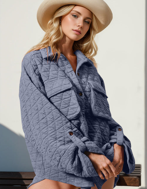 Load image into Gallery viewer, Double Take Button Up Quilted Shacket with Chest Pockets
