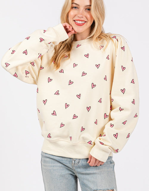 Load image into Gallery viewer, SAGE + FIG Heart Printed Contrast Long Sleeve Sweatshirt
