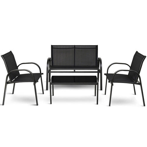 Load image into Gallery viewer, 4 Pieces Patio Furniture Set with Glass Top Coffee Table-Black
