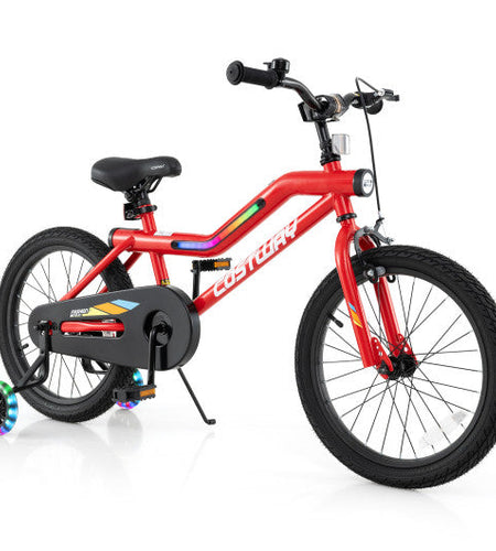 18 Inch Kids Bike with LED Lights Adjustable Carbon Steel Bicycle for 4-8 Years Old-18 inches