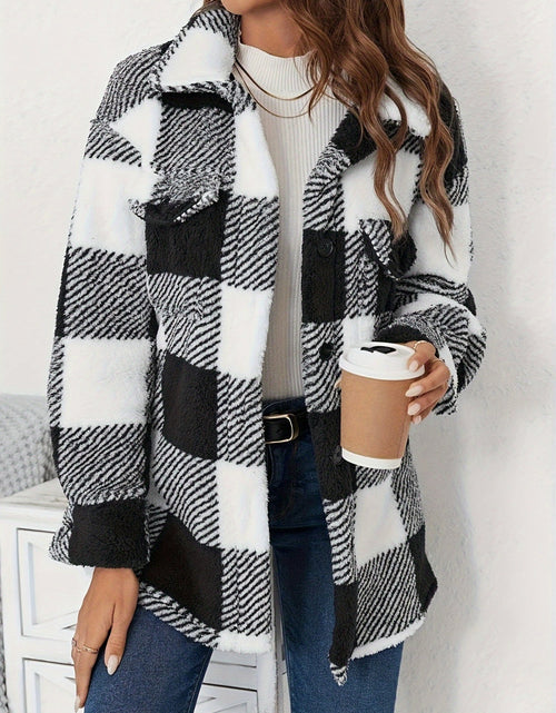 Load image into Gallery viewer, Plaid Button Up Long Sleeve Fuzzy Outerwear
