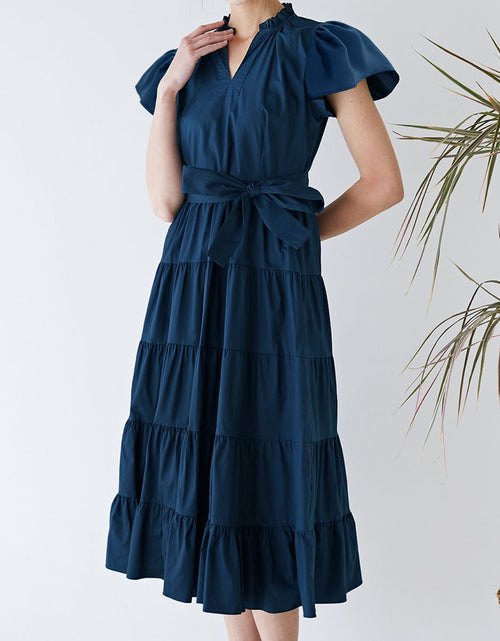 Load image into Gallery viewer, Ruched Tiered Notched Short Sleeve Dress
