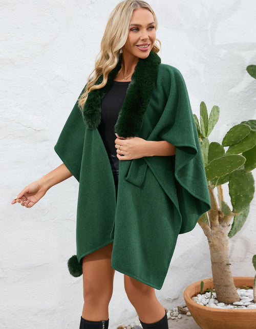 Load image into Gallery viewer, Fuzzy Trim Open Front Poncho
