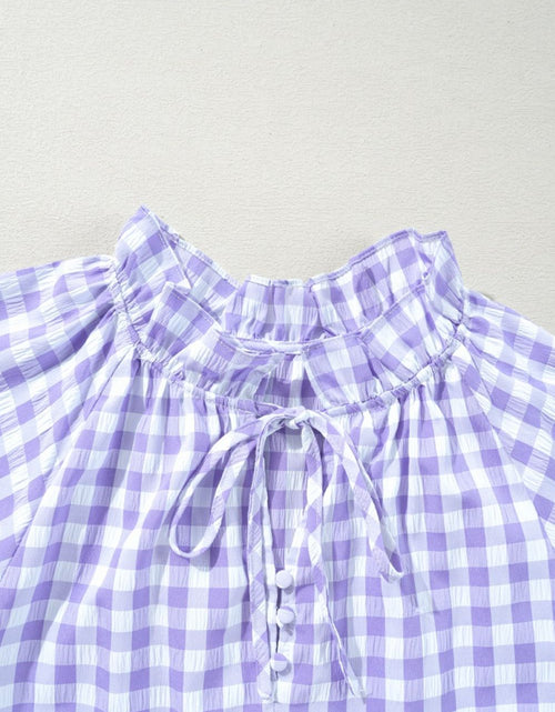Load image into Gallery viewer, Plaid Tie Neck Short Sleeve Babydoll Mini Dress
