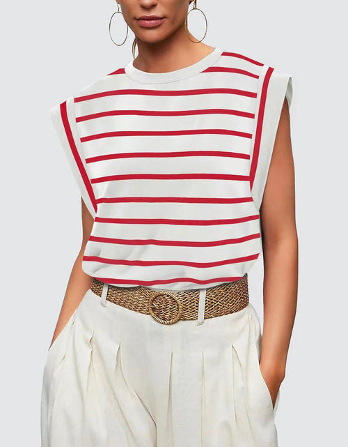 Load image into Gallery viewer, Striped Round Neck Cap Sleeve T-Shirt
