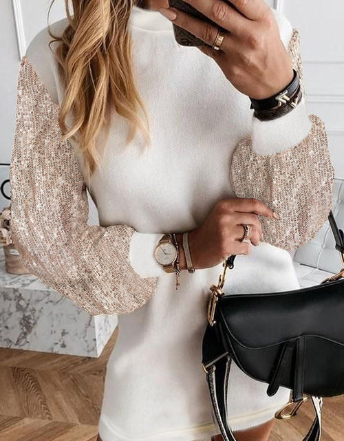 Load image into Gallery viewer, Sequin Long Sleeve Round Neck Mini Dress
