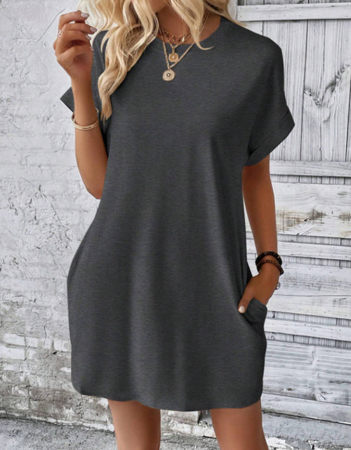 Load image into Gallery viewer, Round Neck Short Sleeve Mini Tee Dress with Pockets
