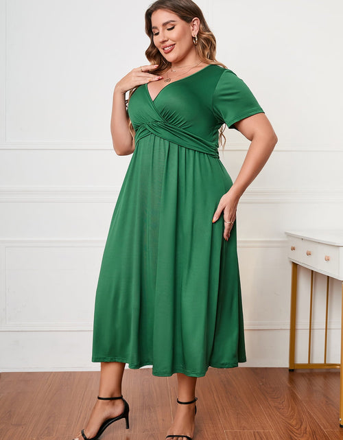 Load image into Gallery viewer, Honey Plus Size Short Sleeve Surplice Neck Midi Dress
