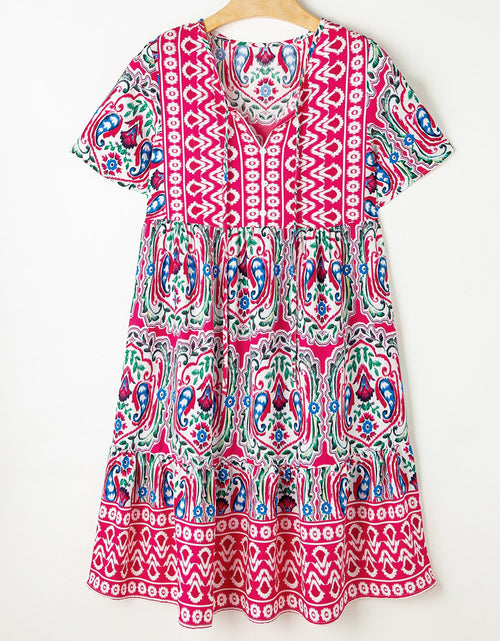 Load image into Gallery viewer, Printed Tie Neck Short Sleeve Dress
