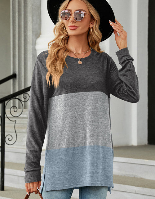 Load image into Gallery viewer, Color Block Round Neck Long Sleeve T-Shirt
