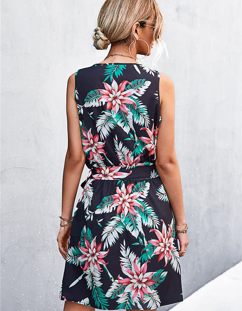 Load image into Gallery viewer, Printed Zip Detail Belted Sleeveless Dress
