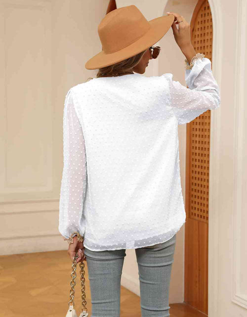 Load image into Gallery viewer, Swiss Dot Contrast V-Neck Blouse
