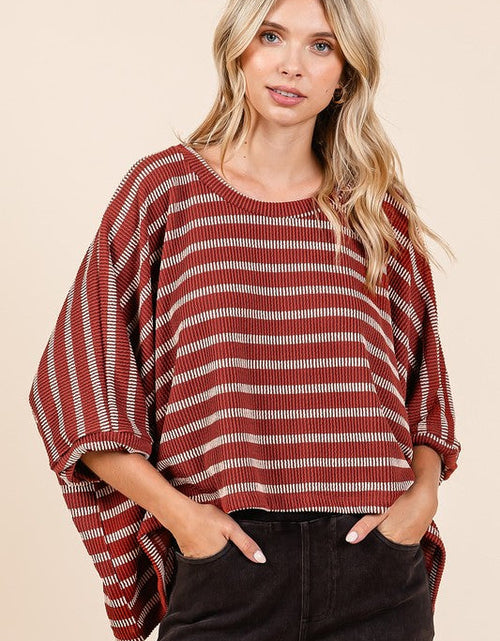 Load image into Gallery viewer, Mittoshop Texture Striped Print Round Neck Dolman Sleeve Top
