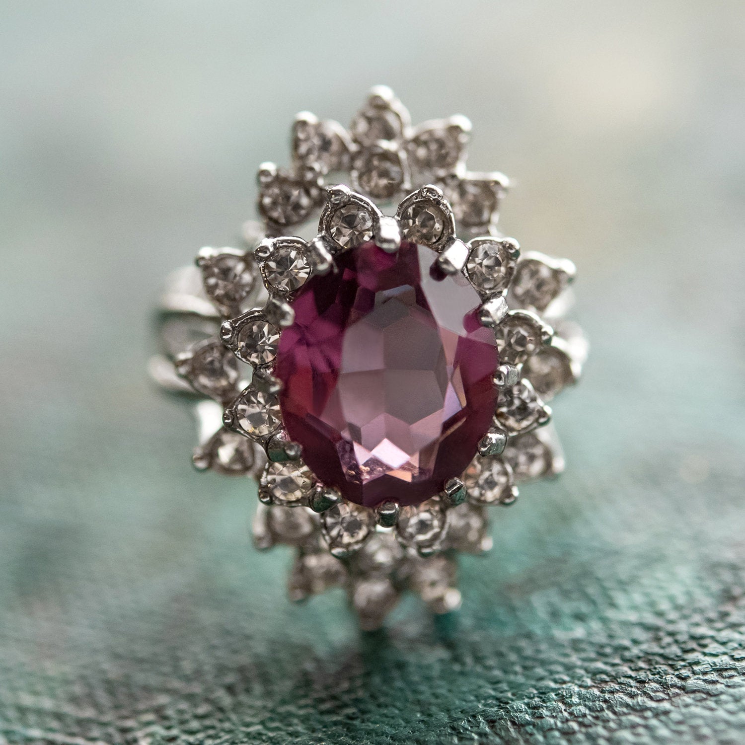 Vintage Women's Austrian Crystal Cocktail Ring 18k Gold Electroplated Birthstone Ring for Women by PVD Vintage Jewelry