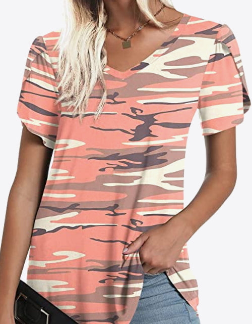 Load image into Gallery viewer, Printed Petal Sleeve V-Neck Blouse
