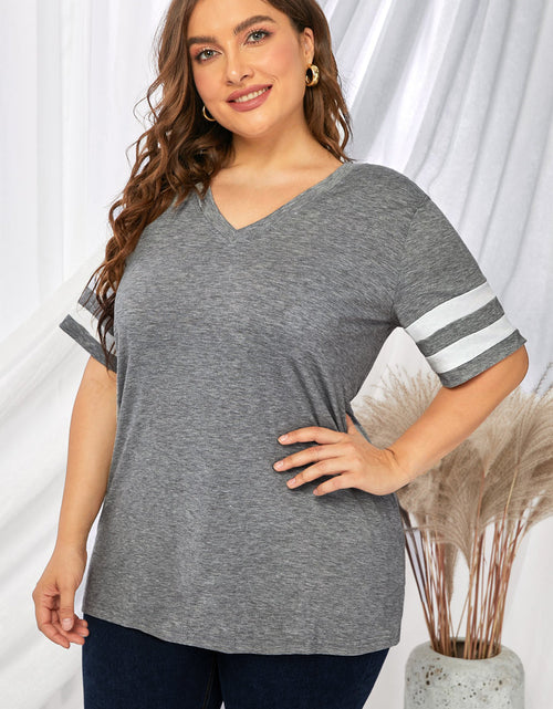 Load image into Gallery viewer, Plus Size Striped V-Neck Tee Shirt
