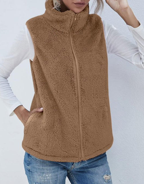 Load image into Gallery viewer, Full Size Fuzzy Zip Up Vest Coat with Pockets
