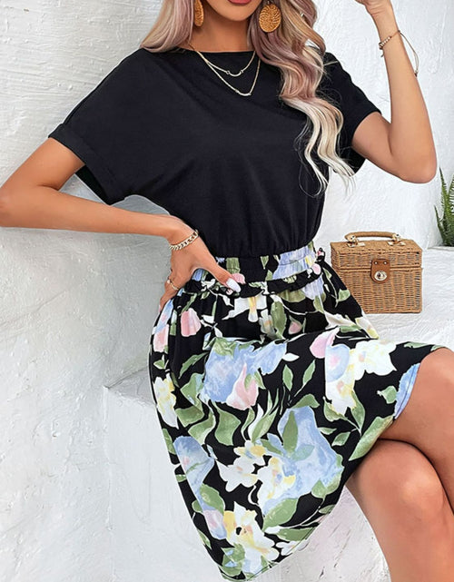 Load image into Gallery viewer, Perfee Two-Tone Round Neck Cuffed Sleeve Dress
