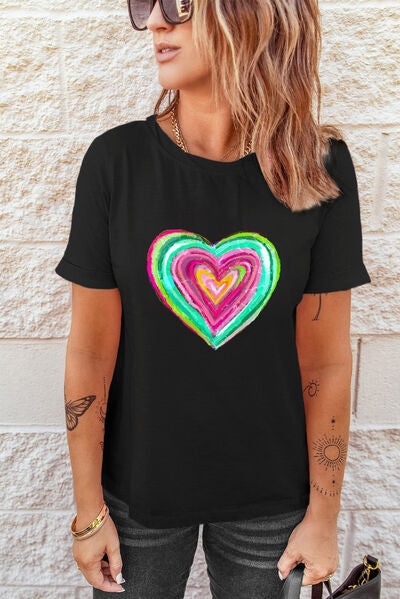 Load image into Gallery viewer, Heart Round Neck Short Sleeve T-Shirt
