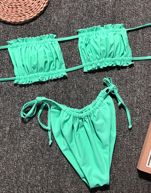 Load image into Gallery viewer, Frill Trim Ruched Bikini Set
