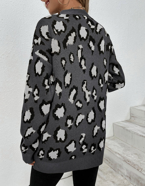 Load image into Gallery viewer, Leopard Open Front Dropped Shoulder Cardigan

