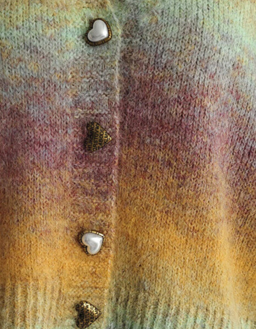 Load image into Gallery viewer, Gradient Heart Shape Button V-Neck Cardigan

