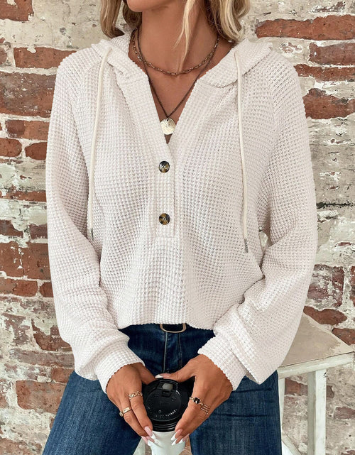 Load image into Gallery viewer, Waffle Knit Long Sleeve Drawstring Hooded Top
