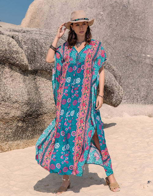 Load image into Gallery viewer, Printed Tie Neck Short Sleeve Dress
