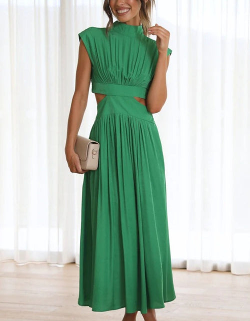 Load image into Gallery viewer, Cutout Mock Neck Sleeveless Ruched Dress
