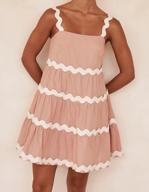 Load image into Gallery viewer, Contrast Trim Square Neck Tiered Dress
