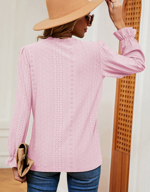 Load image into Gallery viewer, Eyelet V-Neck Flounce Sleeve T-Shirt
