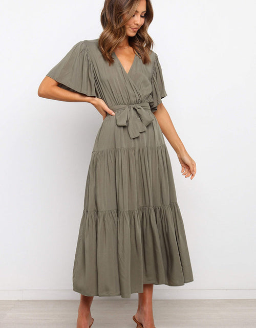 Load image into Gallery viewer, Tied Tiered Short Sleeve Midi Dress
