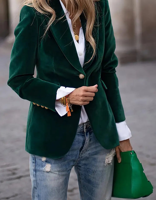 Load image into Gallery viewer, One Button Lapel Collar Long Sleeve Blazer
